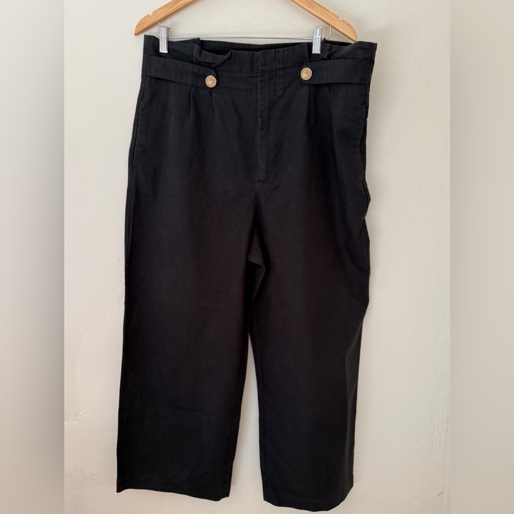Zara Black High Rise Cropped Pants Womens XXL Wide Leg Minimalist Workwear
